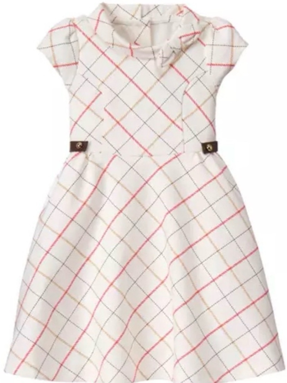 Janie and Jack Chic Kids Plaid Dress - White and Brown